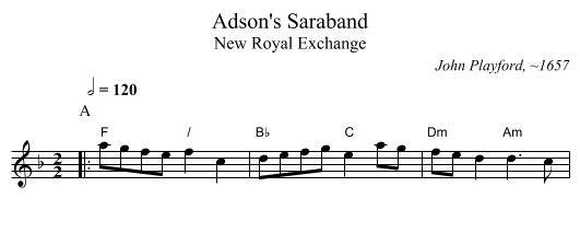 Adson's Saraband - staff notation