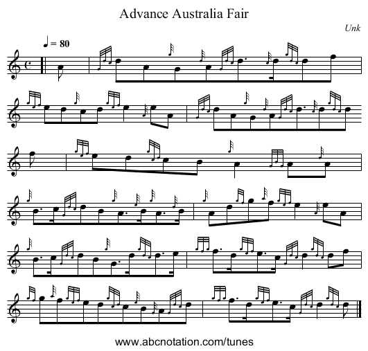 Advance Australia Fair - staff notation