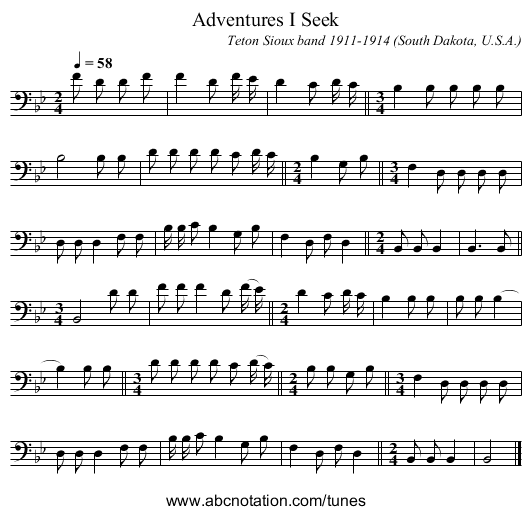 Adventures I Seek - staff notation