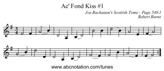 Ae' Fond Kiss #1 - staff notation