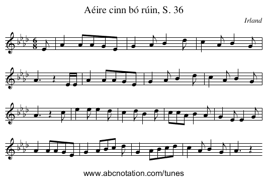 Aéire cinn bó rúin, S. 36 - staff notation