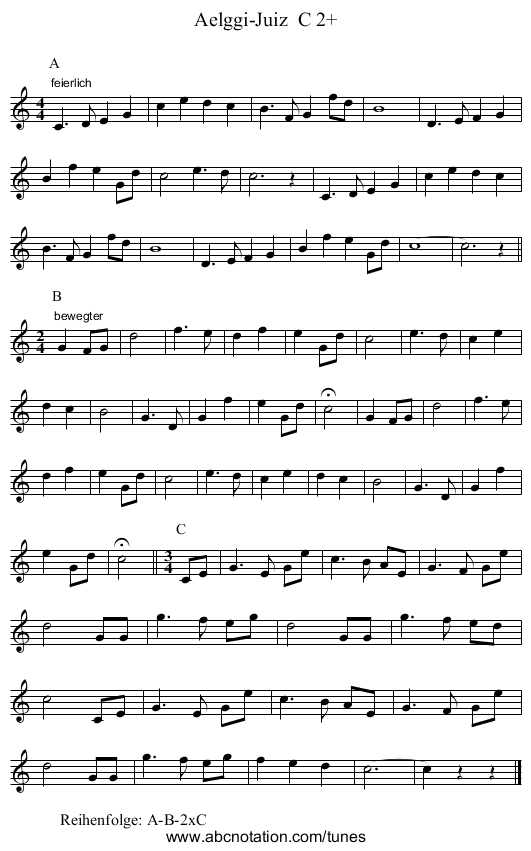 Aelggi-Juiz  C 2+ - staff notation