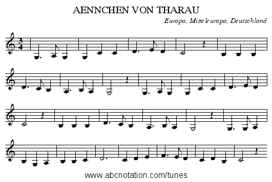 AENNCHEN VON THARAU - staff notation
