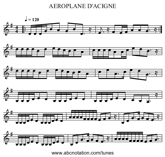 AEROPLANE D'ACIGNE - staff notation