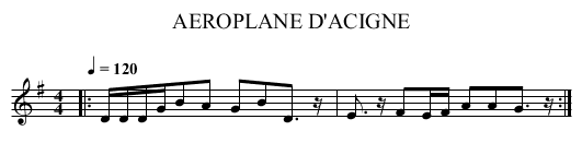 AEROPLANE D'ACIGNE - staff notation