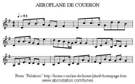 AEROPLANE DE COUERON - staff notation