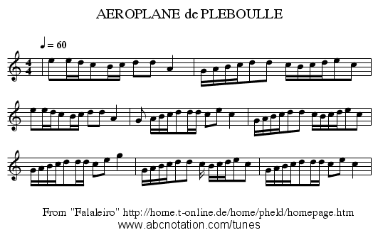AEROPLANE de PLEBOULLE - staff notation