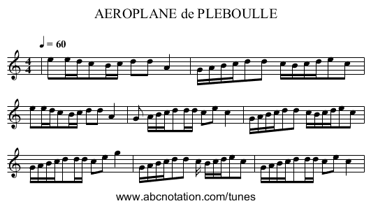 AEROPLANE de PLEBOULLE - staff notation