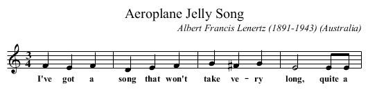 Aeroplane Jelly Song - staff notation