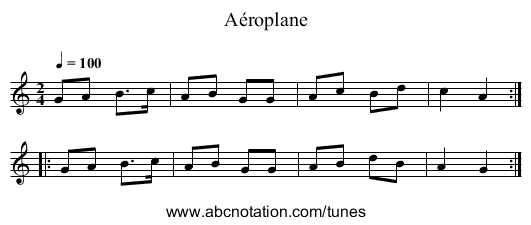 Aéroplane - staff notation