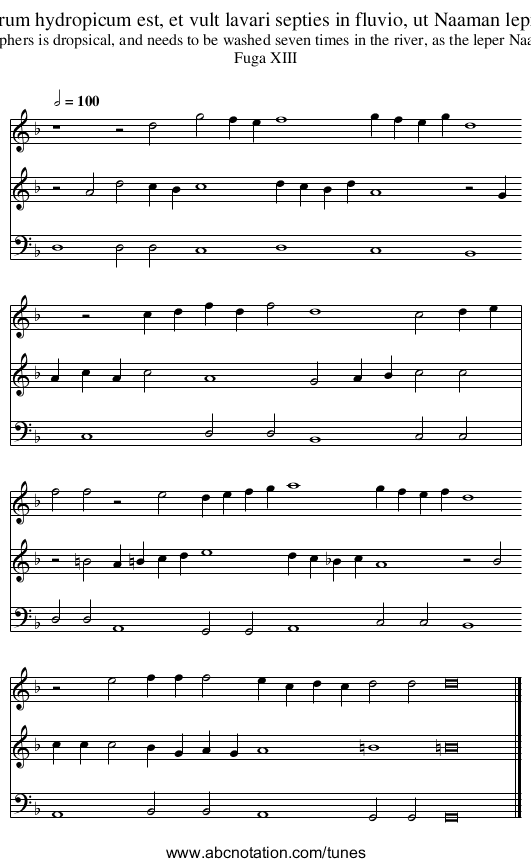 Aes Philosophorum hydropicum est, et vult lavari septies in fluvio, ut Naaman leprosus in Jordane - staff notation