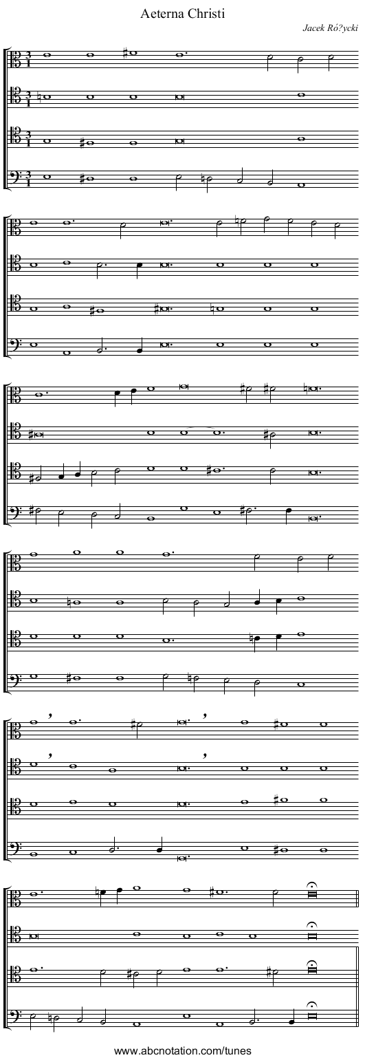 Aeterna Christi - staff notation