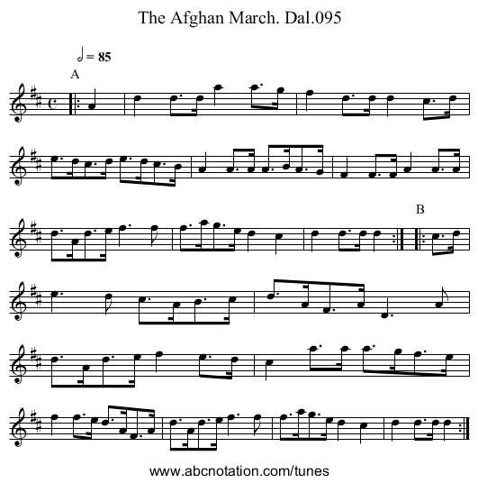 Afghan March. Dal.095, The - staff notation