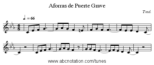 Aforras de Puerte Grave - staff notation