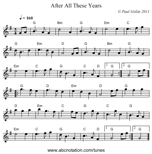 After All These Years - staff notation