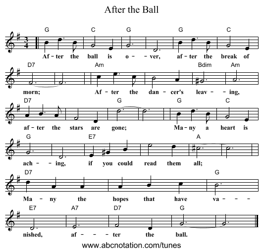 After the Ball - staff notation