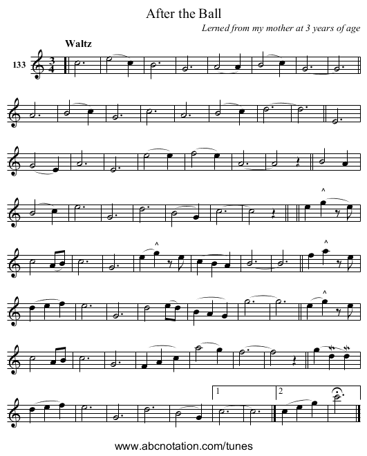 After the Ball - staff notation