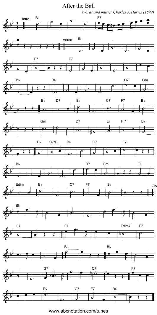 After the Ball - staff notation