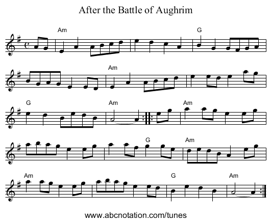 After the Battle of Aughrim - staff notation