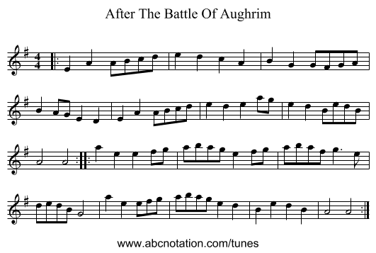 After The Battle Of Aughrim - staff notation