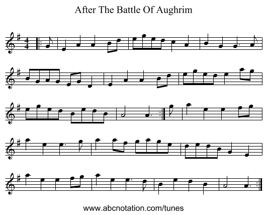 After The Battle Of Aughrim - staff notation