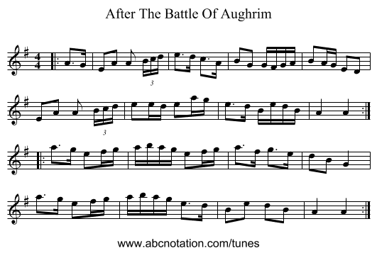 After The Battle Of Aughrim - staff notation
