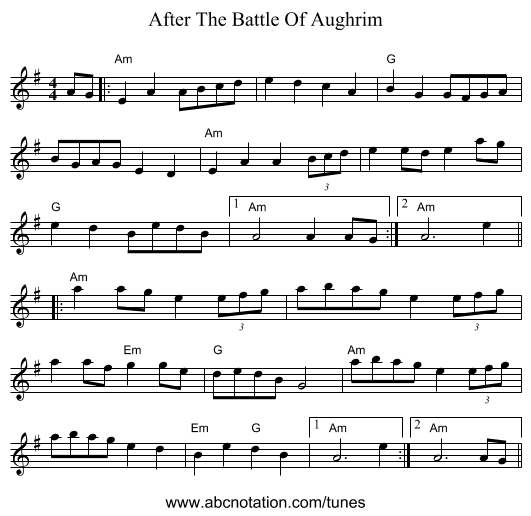 After The Battle Of Aughrim - staff notation
