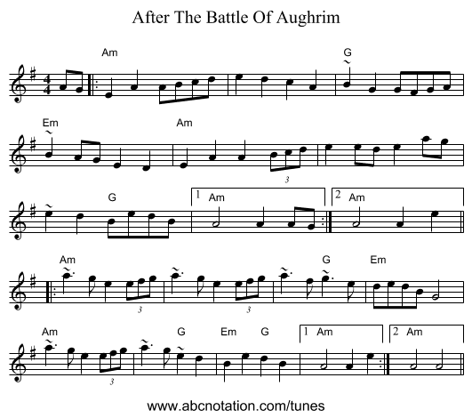 After The Battle Of Aughrim - staff notation