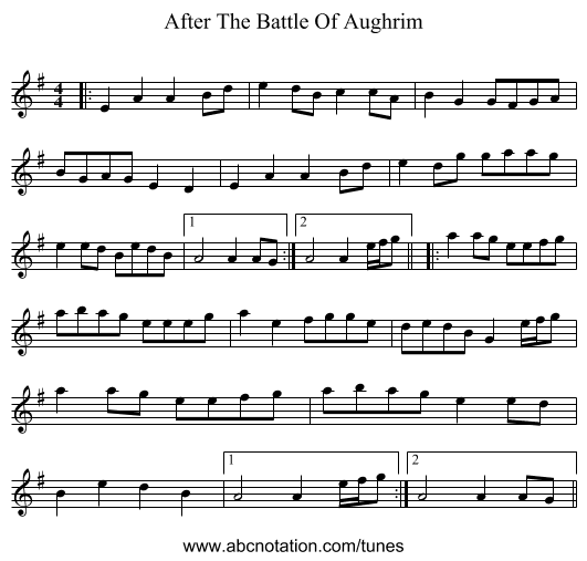 After The Battle Of Aughrim - staff notation
