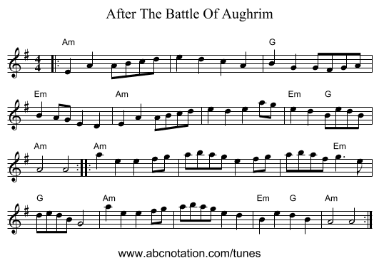 After The Battle Of Aughrim - staff notation