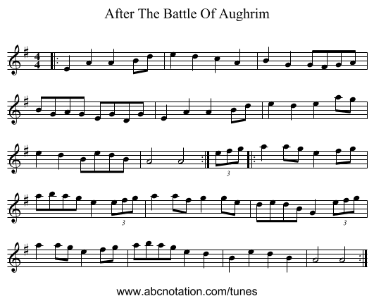 After The Battle Of Aughrim - staff notation