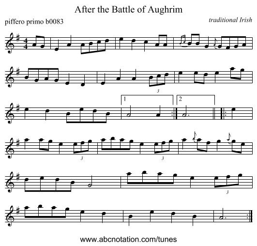 After the Battle of Aughrim - staff notation