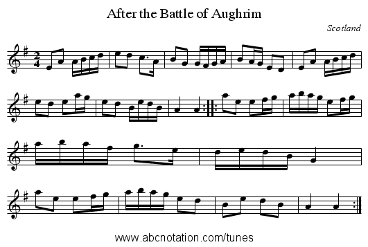 After the Battle of Aughrim - staff notation