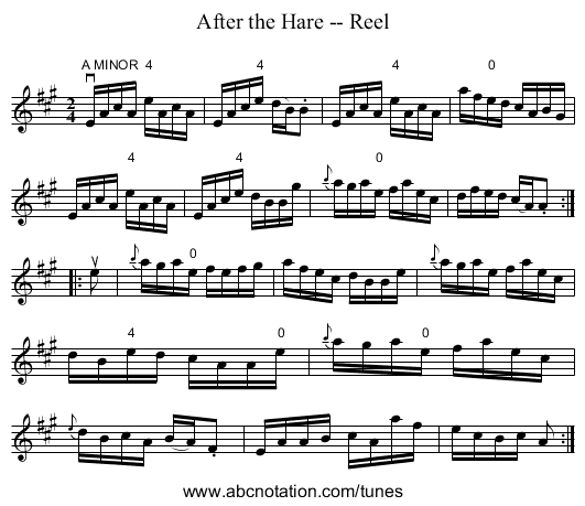 After the Hare -- Reel - staff notation