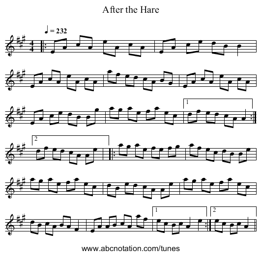 After the Hare - staff notation