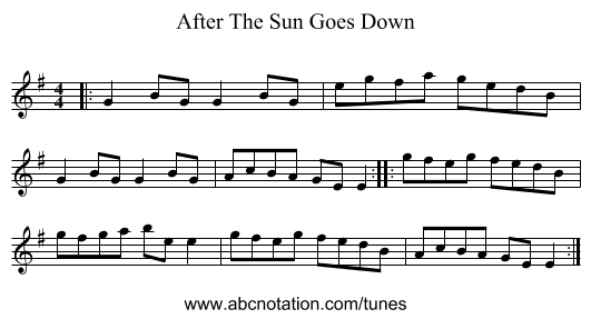 After The Sun Goes Down - staff notation