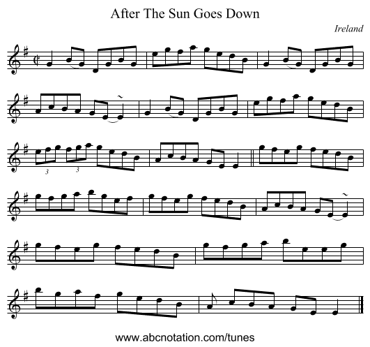 After The Sun Goes Down - staff notation