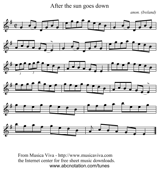 After the sun goes down - staff notation