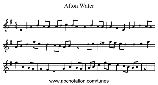 Afton Water - staff notation