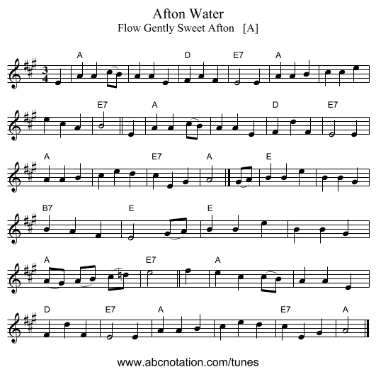 Afton Water - staff notation