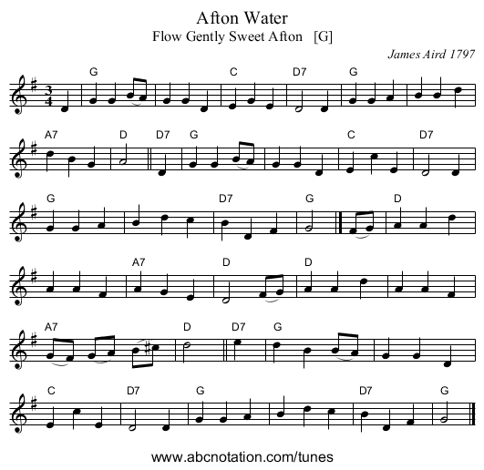 Afton Water - staff notation