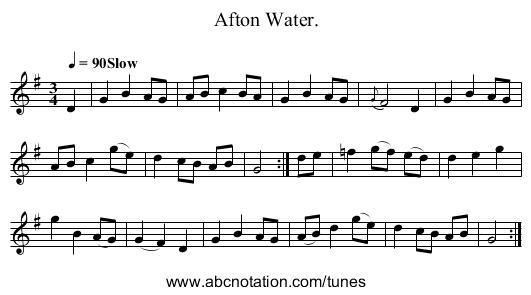 Afton Water. - staff notation
