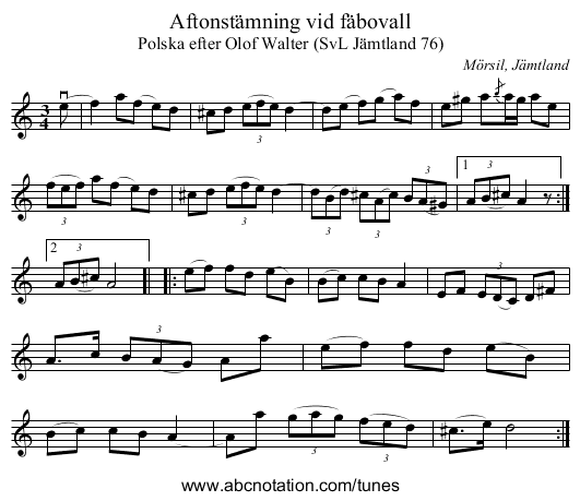 Aftonstämning vid fäbovall - staff notation