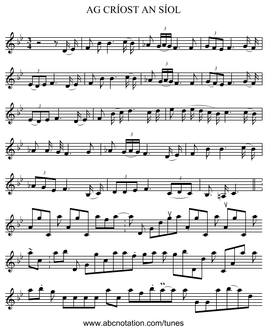 AG CRÍOST AN SÍOL - staff notation