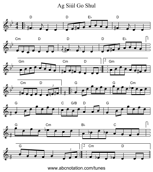 Ag Siúl Go Shul - staff notation