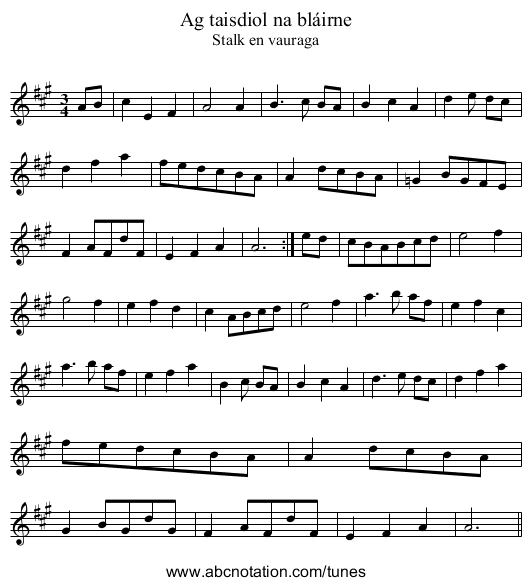 Ag taisdiol na bláirne - staff notation