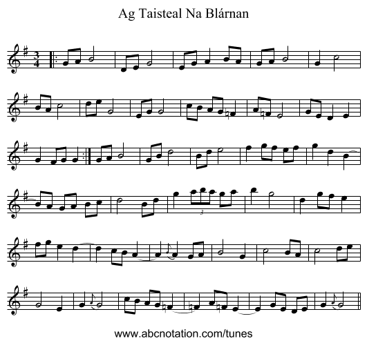 Ag Taisteal Na Blárnan - staff notation