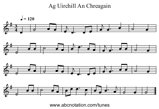 Ag Uirchill An Chreagain - staff notation