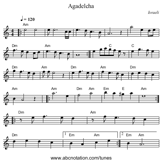 Agadelcha - staff notation