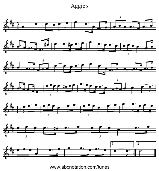 Aggie's - staff notation